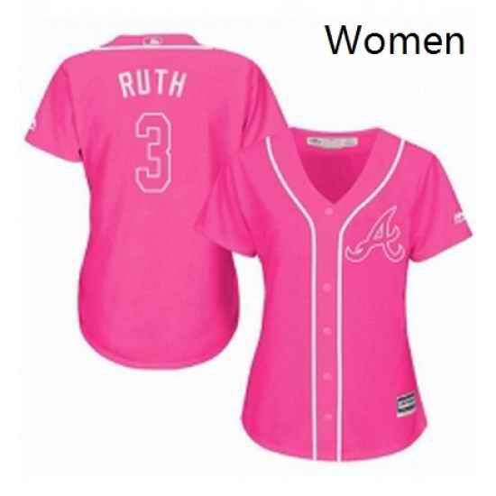 Womens Majestic Atlanta Braves 3 Babe Ruth Replica Pink Fashion Cool Base MLB Jersey